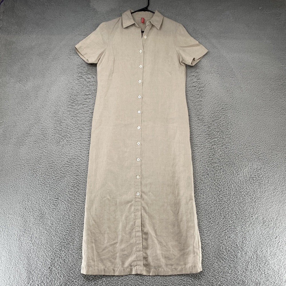 Hanna Andersson Linen Maxi Dress Womens M Beige Linen Button Front Shirt Dress